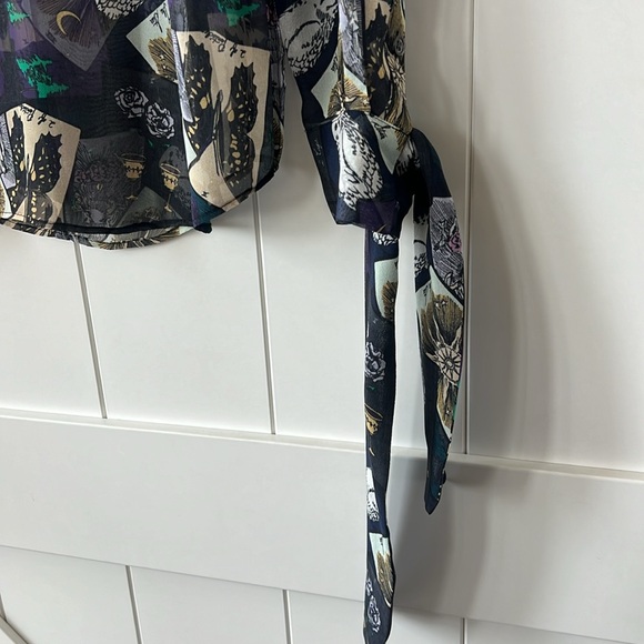 Equipment Sheer Witchy Boho Silk Tarot Fringe Blouse - Picture 3 of 7